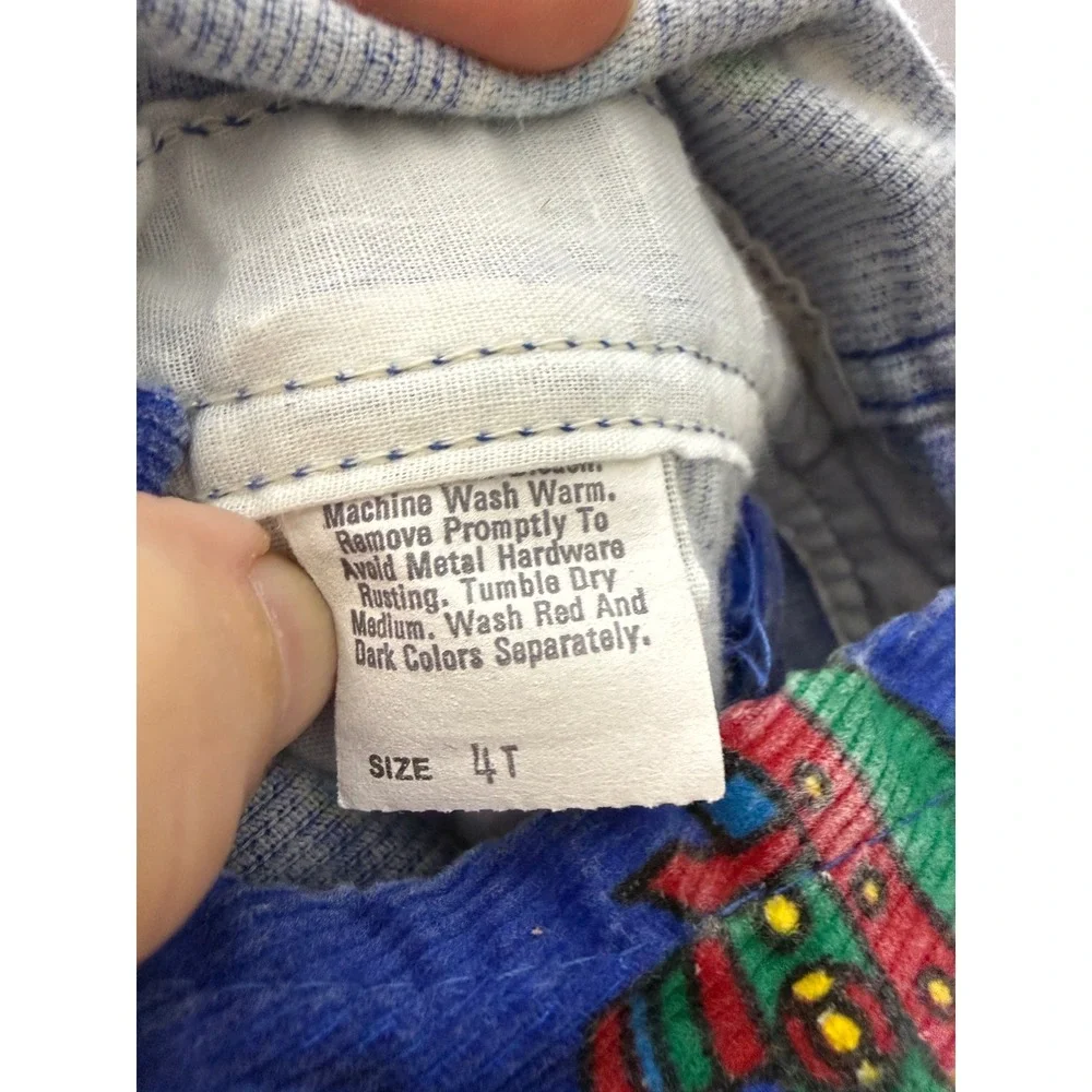 VTG Oshkosh Overalls Corduroy Trains‎ All Over Print Vestbak Sz 4t USA Blue
